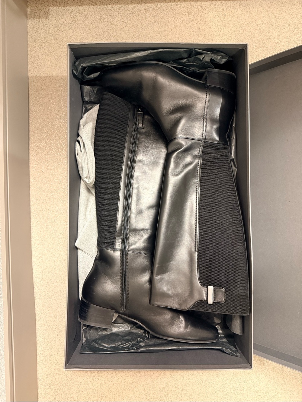 Aquatalia Black Leather Knee-High Zip Riding Boots
